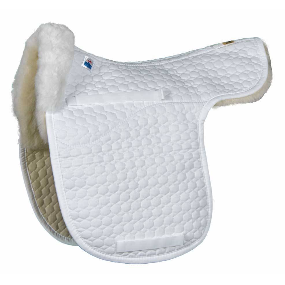 E.A. Mattes Gold Dressage Contour Pad With Sheepskin Trim & Bare Flaps