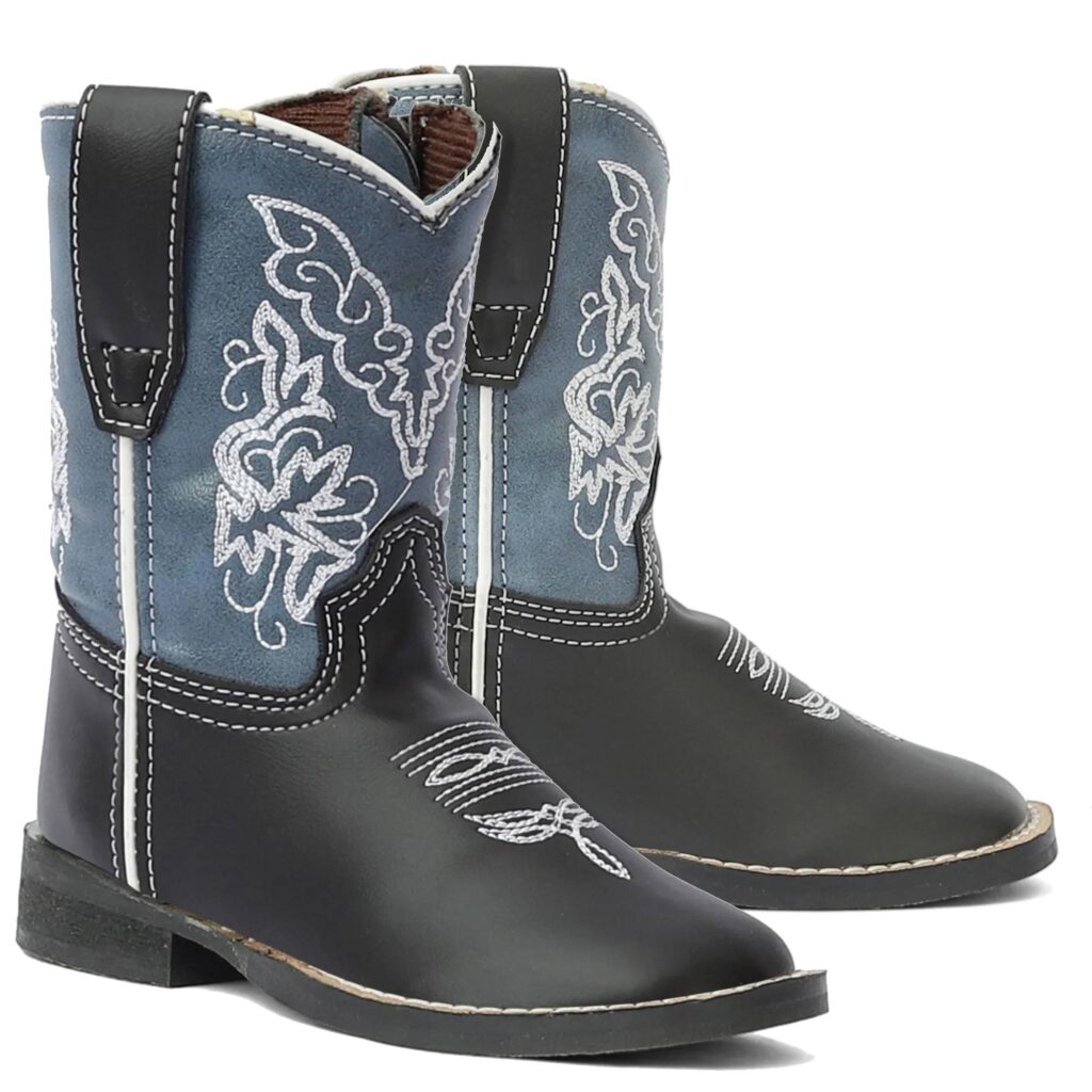 Tuffrider Toddler’S Yellowstone Rounded Toe Western Boot- Mocha With  Blue- 4t
