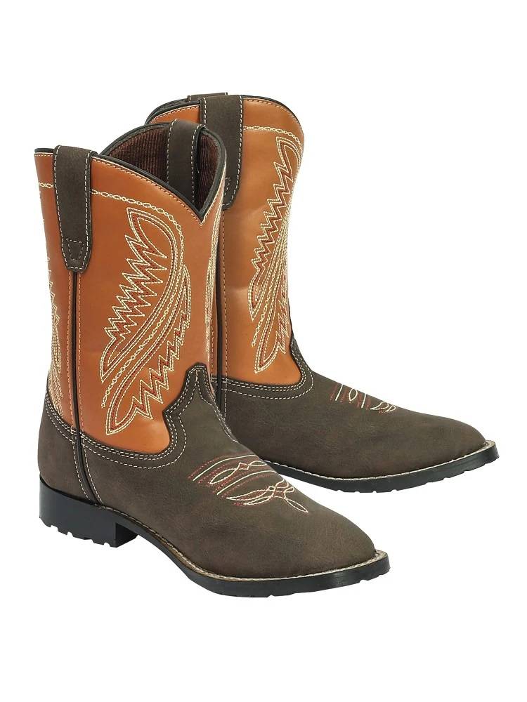Tuffrider Youth Big Bend Rounded Toe Western Boot- Mocha With  Rust- 4y
