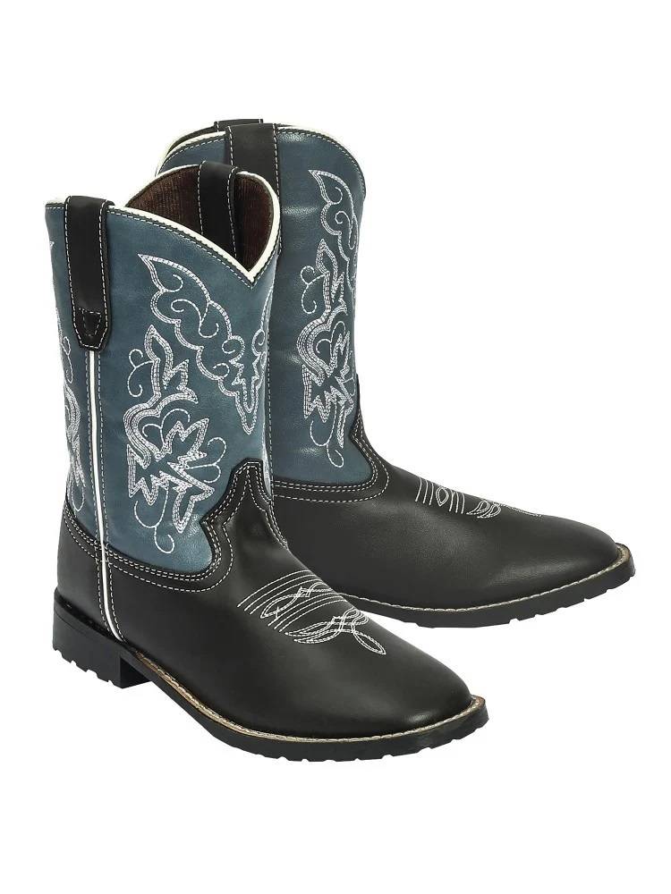 Tuffrider Children’S Yellowstone Rounded Toe Western Boot- Mocha With  Blue- 10c