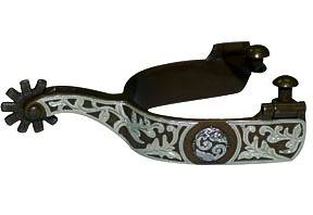 Mens Antique Spurs With 3/4″ Concho Hand Floral Overlay