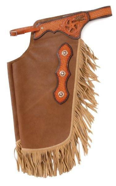 Tough-1 Premium Smooth Leather Chinks With  Basketweave Filigree